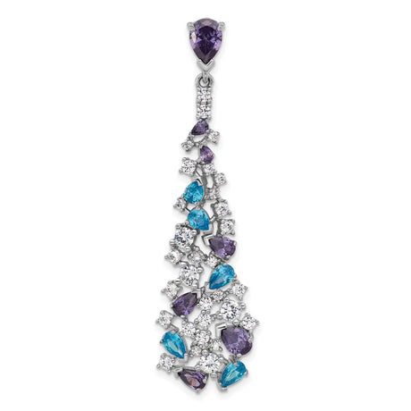 Sterling Silver Pendant with Amethyst, Blue Topaz and Cubic Zirconia, Teardrop Cascading Design