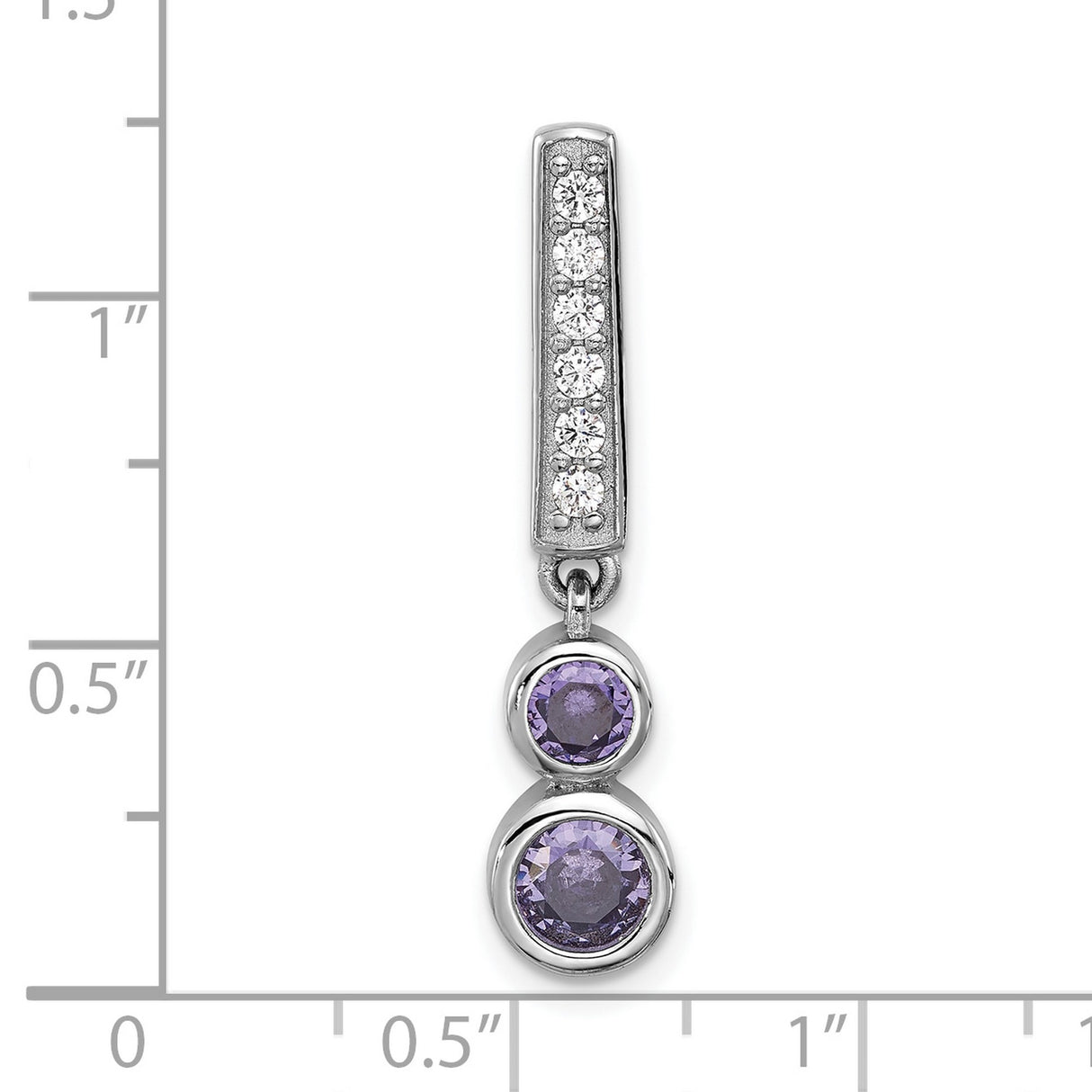 Sterling Silver Pendant with Vertical Row of Cubic Zirconia and Bezel Set Amethyst Stones