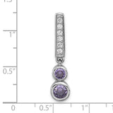 Sterling Silver Pendant with Vertical Row of Cubic Zirconia and Bezel Set Amethyst Stones