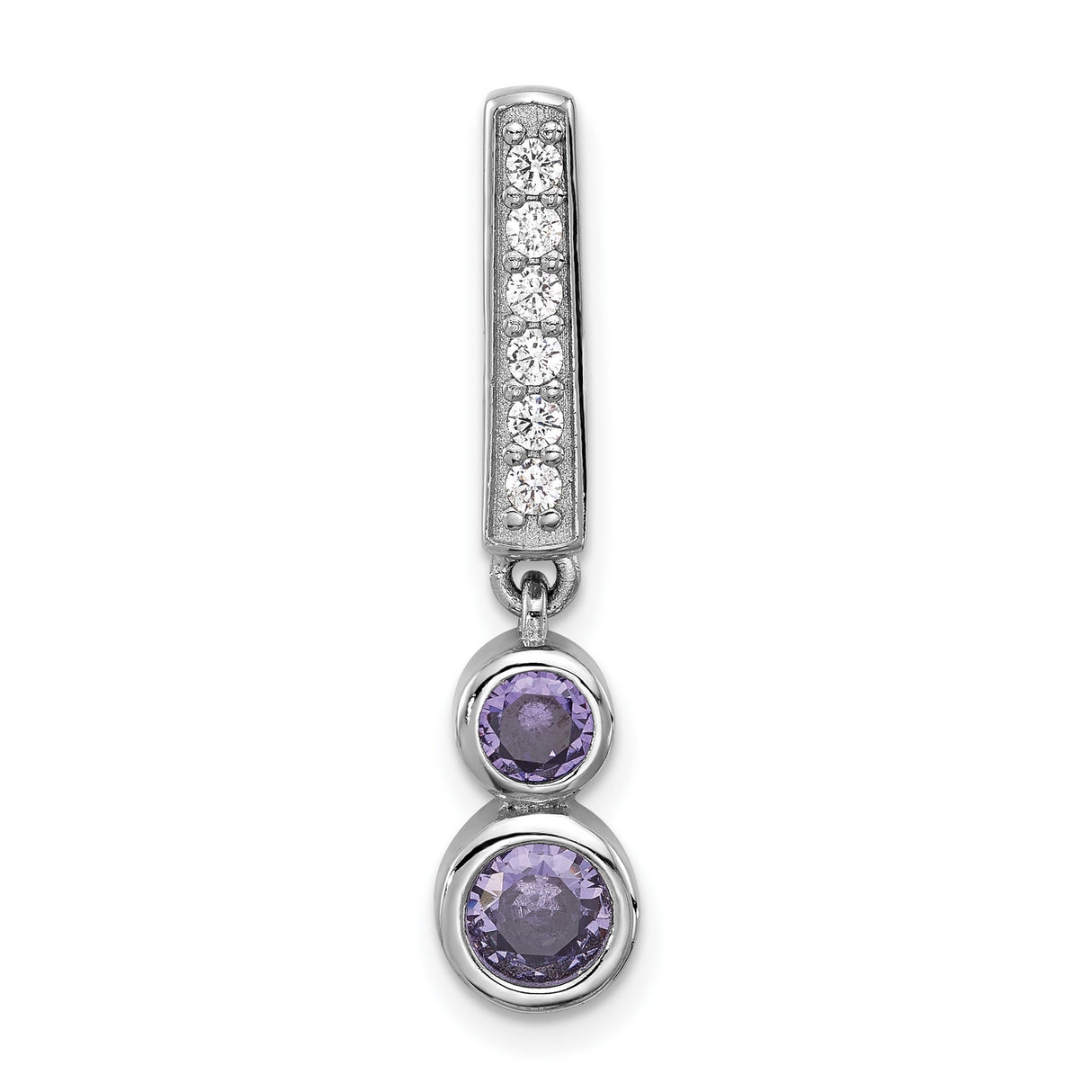 Sterling Silver Pendant with Vertical Row of Cubic Zirconia and Bezel Set Amethyst Stones