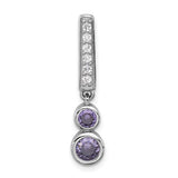 Sterling Silver Pendant with Vertical Row of Cubic Zirconia and Bezel Set Amethyst Stones