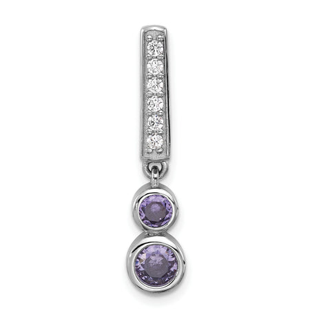 Sterling Silver Pendant with Vertical Row of Cubic Zirconia and Bezel Set Amethyst Stones