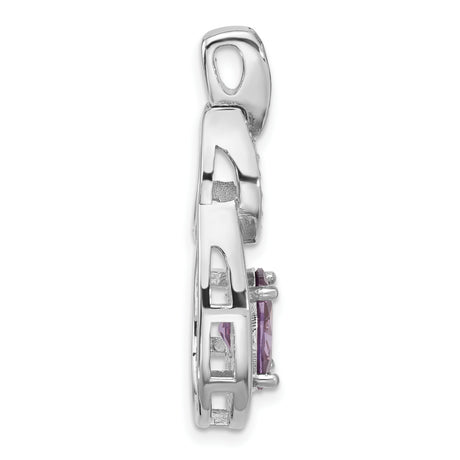 Sterling Silver Teardrop Pendant with Oval Amethyst and Cubic Zirconia Accents