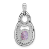 Sterling Silver Teardrop Pendant with Oval Amethyst and Cubic Zirconia Accents