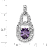 Sterling Silver Teardrop Pendant with Oval Amethyst and Cubic Zirconia Accents