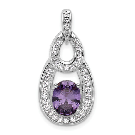 Sterling Silver Teardrop Pendant with Oval Amethyst and Cubic Zirconia Accents