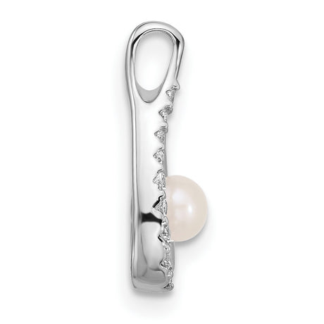 Sterling Silver Pendant with White Pearl and Cubic Zirconia, Wishbone Symbol of Hope and Luck