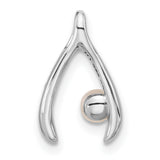 Sterling Silver Pendant with White Pearl and Cubic Zirconia, Wishbone Symbol of Hope and Luck