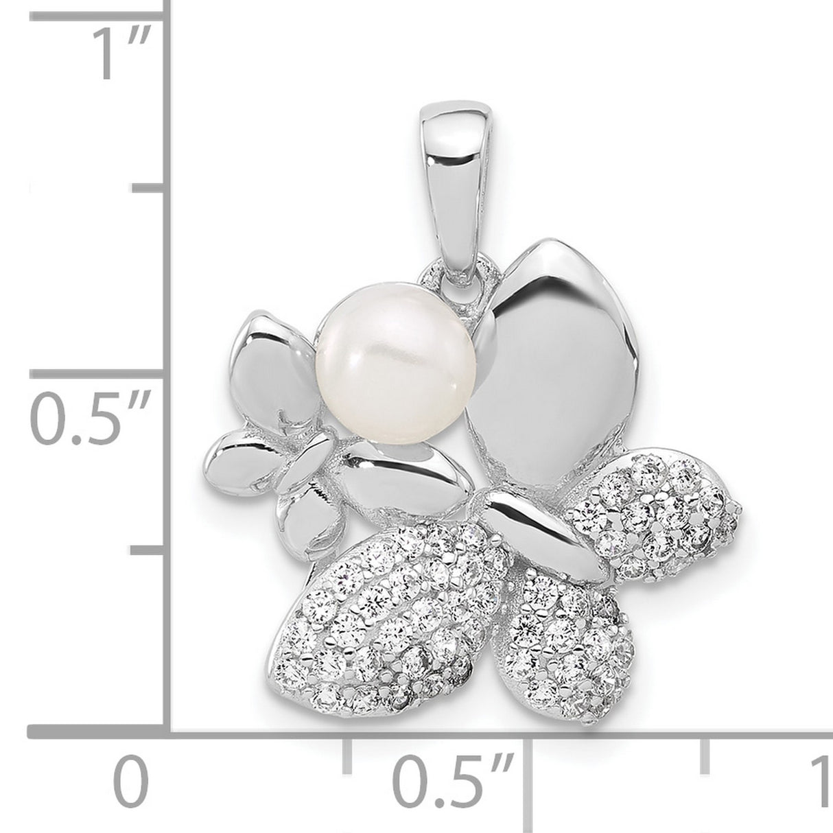 Sterling Silver Butterfly Pendant with White Cultured Pearl and Cubic Zirconia Accents