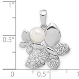 Sterling Silver Butterfly Pendant with White Cultured Pearl and Cubic Zirconia Accents