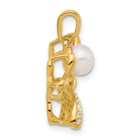 Gold Plated Freshwater Pearl and CZ Butterfly Charm Pendant in Real 925 Sterling SIlver