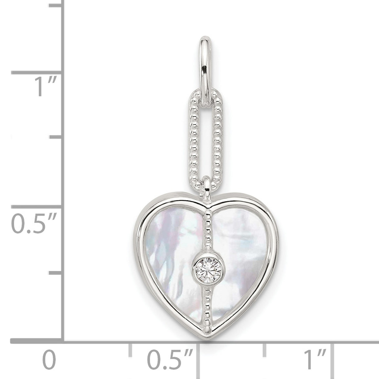 Sterling Silver Heart Pendant with Mother of Pearl and Cubic Zirconia Accent