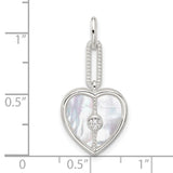 Sterling Silver Heart Pendant with Mother of Pearl and Cubic Zirconia Accent