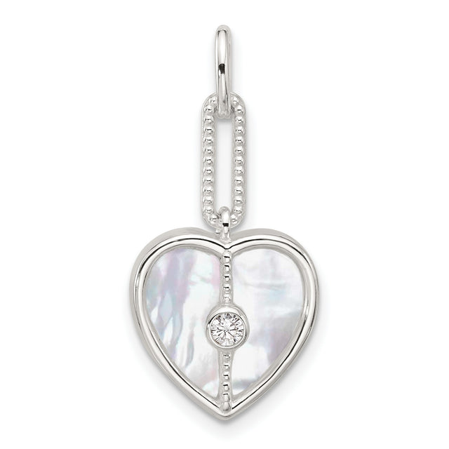 Sterling Silver Heart Pendant with Mother of Pearl and Cubic Zirconia Accent