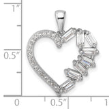 Sterling Silver Heart Pendant with Round and Baguette Cut Cubic Zirconia Stones