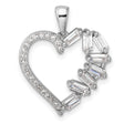 Sterling Silver Heart Pendant with Round and Baguette Cut Cubic Zirconia Stones