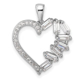 Sterling Silver Heart Pendant with Round and Baguette Cut Cubic Zirconia Stones