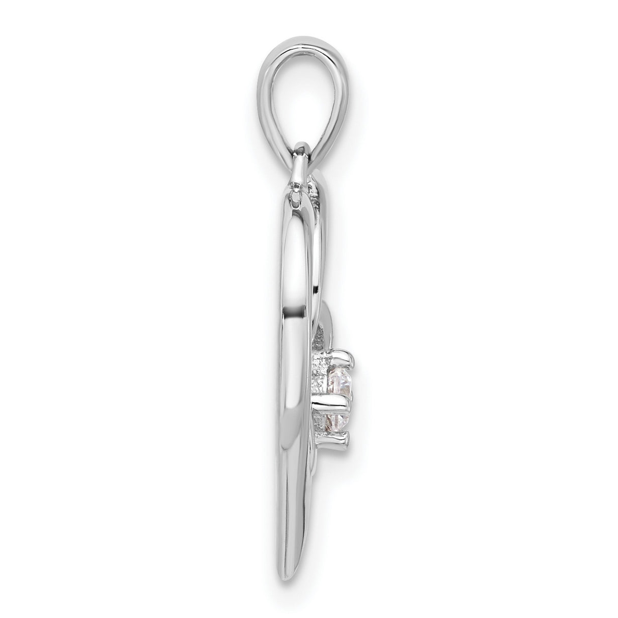 Polished CZ Open Double Heart Charm Pendant in Real 925 Sterling Silver
