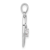 Polished CZ Open Double Heart Charm Pendant in Real 925 Sterling Silver