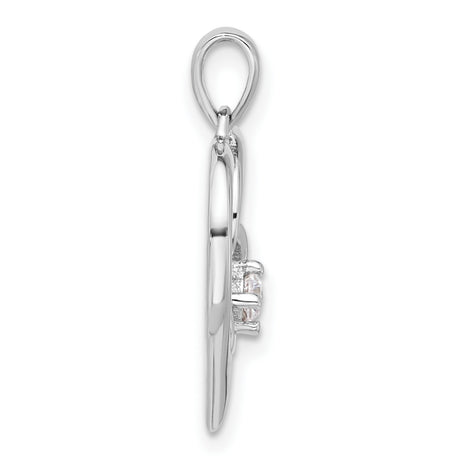 Polished CZ Open Double Heart Charm Pendant in Real 925 Sterling Silver