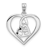 Polished CZ Open Double Heart Charm Pendant in Real 925 Sterling Silver