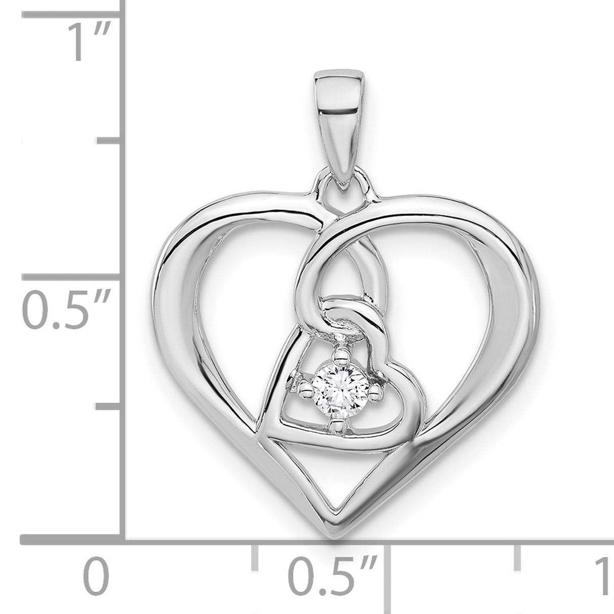 Polished CZ Open Double Heart Charm Pendant in Real 925 Sterling Silver