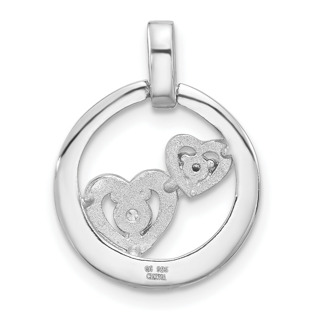 Polished CZ Hearts in Circle Charm Pendant in Real 925 Sterling Silver
