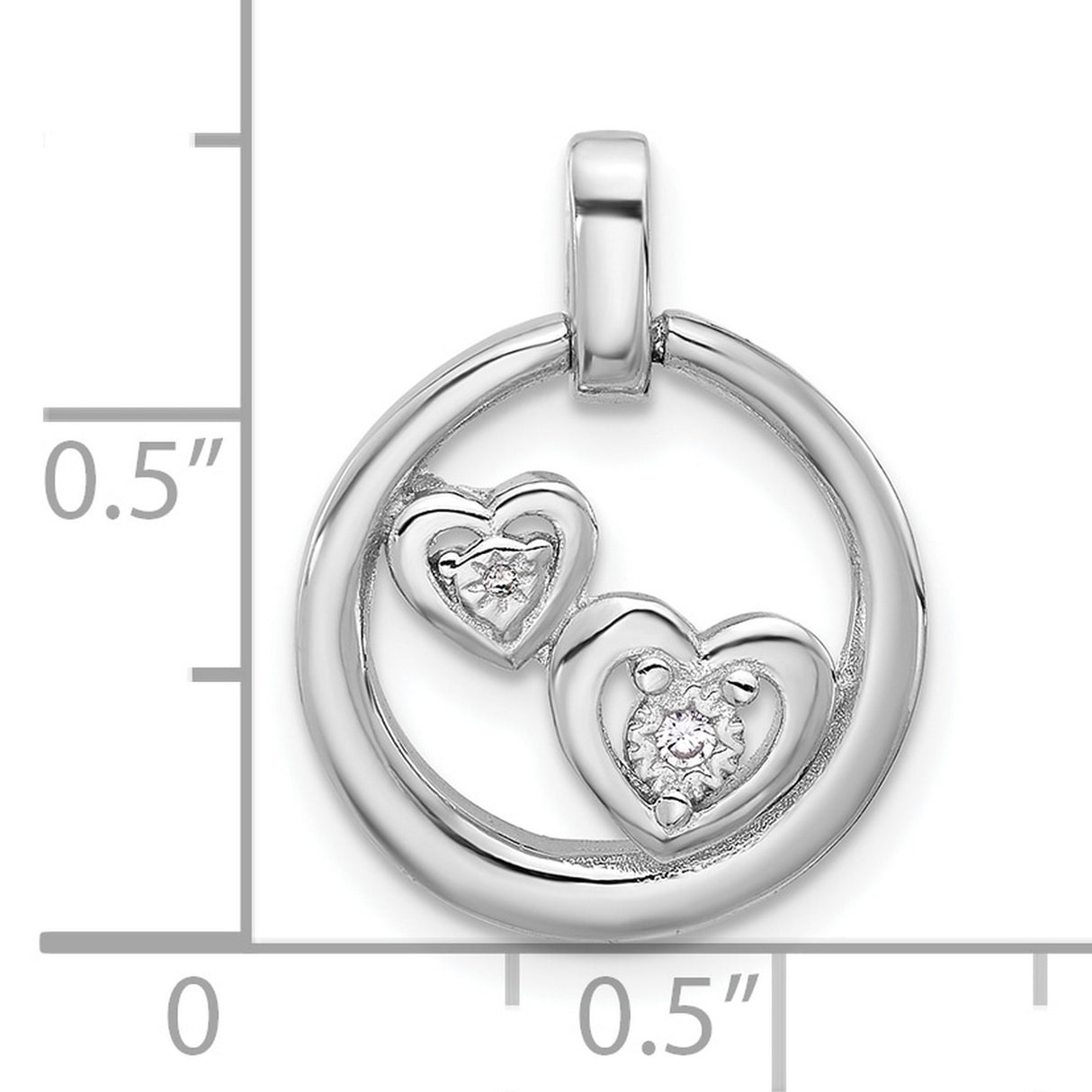 Polished CZ Hearts in Circle Charm Pendant in Real 925 Sterling Silver