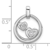 Polished CZ Hearts in Circle Charm Pendant in Real 925 Sterling Silver