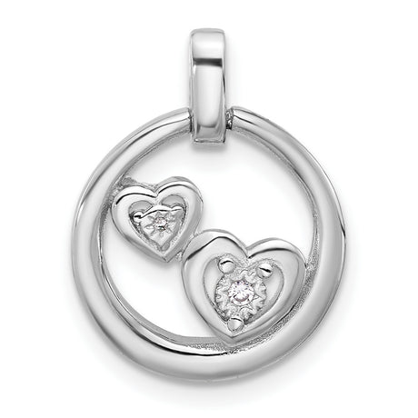 Polished CZ Hearts in Circle Charm Pendant in Real 925 Sterling Silver