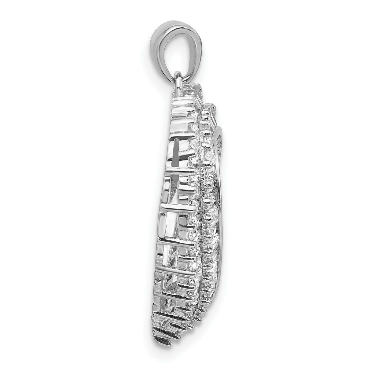 Sterling Silver Heart Pendant with Layered Cubic Zirconia, Double Heart Pavé Design for Women