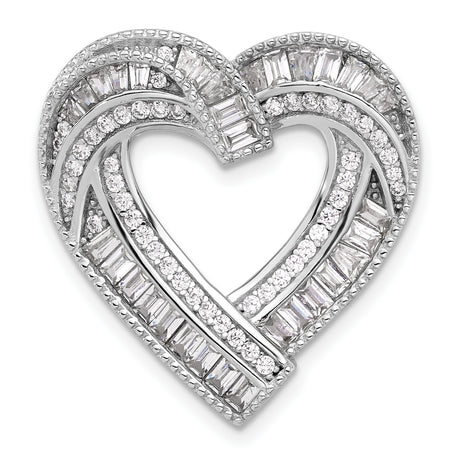 Sterling Silver Heart Pendant with Cubic Zirconia, Open Heart Design, Channel Set Stones