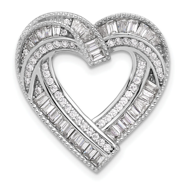 Sterling Silver Heart Pendant with Cubic Zirconia, Open Heart Design, Channel Set Stones