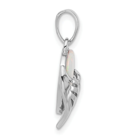 Sterling Silver Heart Pendant with Lab Created Opal, Angel Wings and Spiritual Remembrance Design
