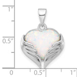 Sterling Silver Heart Pendant with Lab Created Opal, Angel Wings and Spiritual Remembrance Design