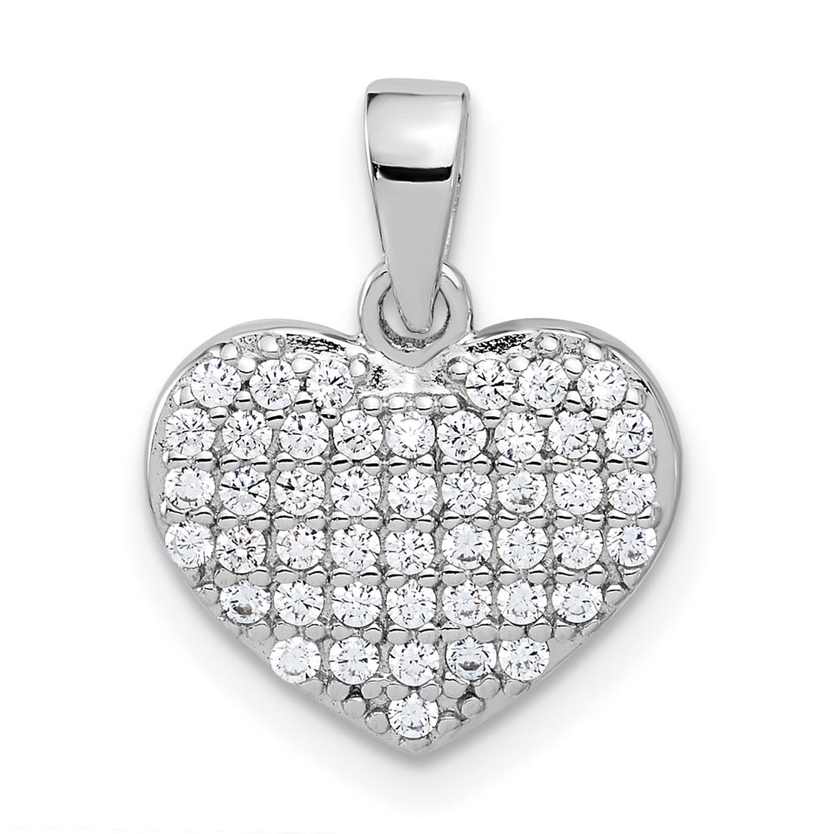Sterling Silver Heart Pendant with Cubic Zirconia Pavé Setting, Romantic Jewelry for Women