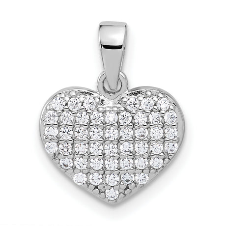 Sterling Silver Heart Pendant with Cubic Zirconia Pavé Setting, Romantic Jewelry for Women
