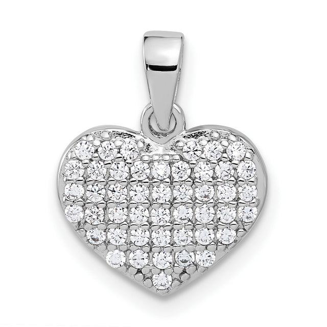 Sterling Silver Heart Pendant with Cubic Zirconia Pavé Setting, Romantic Jewelry for Women