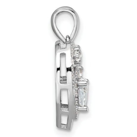 Sterling Silver Double Open Heart Pendant with Cubic Zirconia, Romantic Jewelry for Women