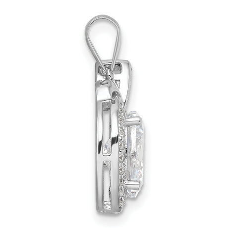 Sterling Silver Apple Pendant with Oval Cut Cubic Zirconia, Teacher Appreciation Jewelry