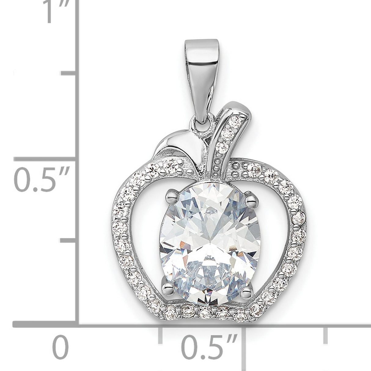 Sterling Silver Apple Pendant with Oval Cut Cubic Zirconia, Teacher Appreciation Jewelry