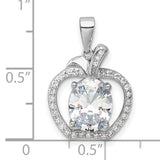 Sterling Silver Apple Pendant with Oval Cut Cubic Zirconia, Teacher Appreciation Jewelry