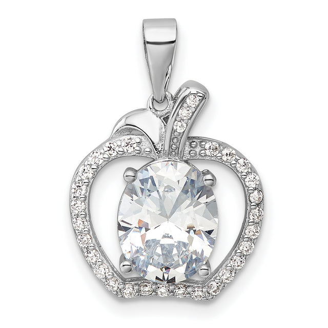 Sterling Silver Apple Pendant with Oval Cut Cubic Zirconia, Teacher Appreciation Jewelry