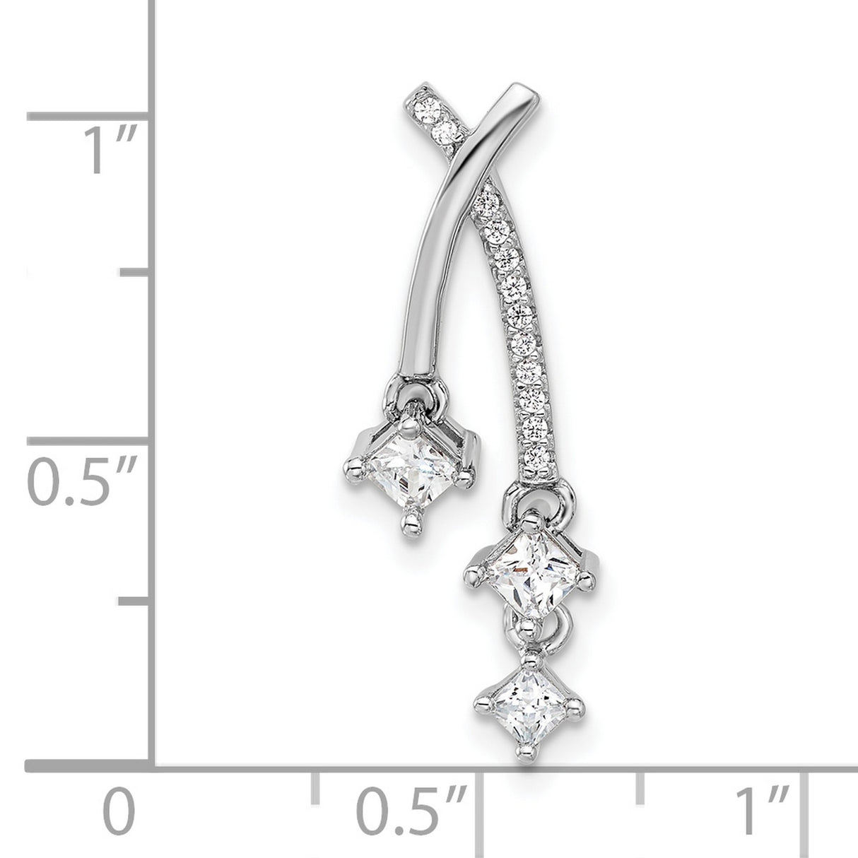Sterling Silver Dangle Pendant with Three Square Cubic Zirconia, Curved Pavé Setting