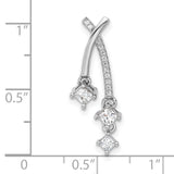 Sterling Silver Dangle Pendant with Three Square Cubic Zirconia, Curved Pavé Setting
