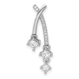 Sterling Silver Dangle Pendant with Three Square Cubic Zirconia, Curved Pavé Setting