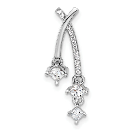 Sterling Silver Dangle Pendant with Three Square Cubic Zirconia, Curved Pavé Setting