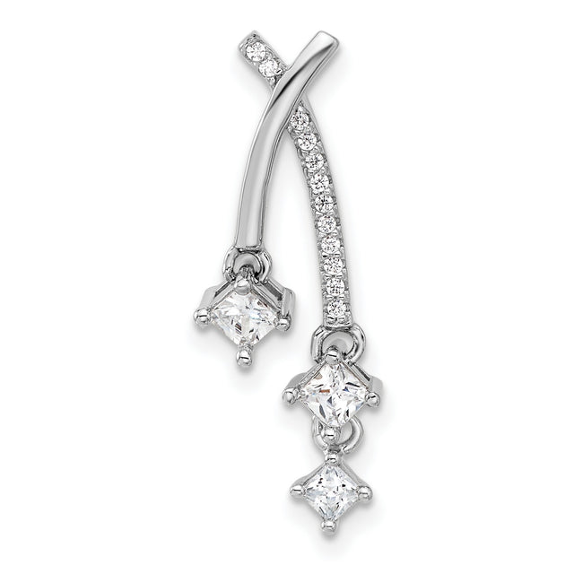 Sterling Silver Dangle Pendant with Three Square Cubic Zirconia, Curved Pavé Setting