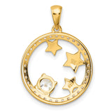 Gold Plated CZ Stars Circle Charm Pendant in Real 925 Sterling SIlver