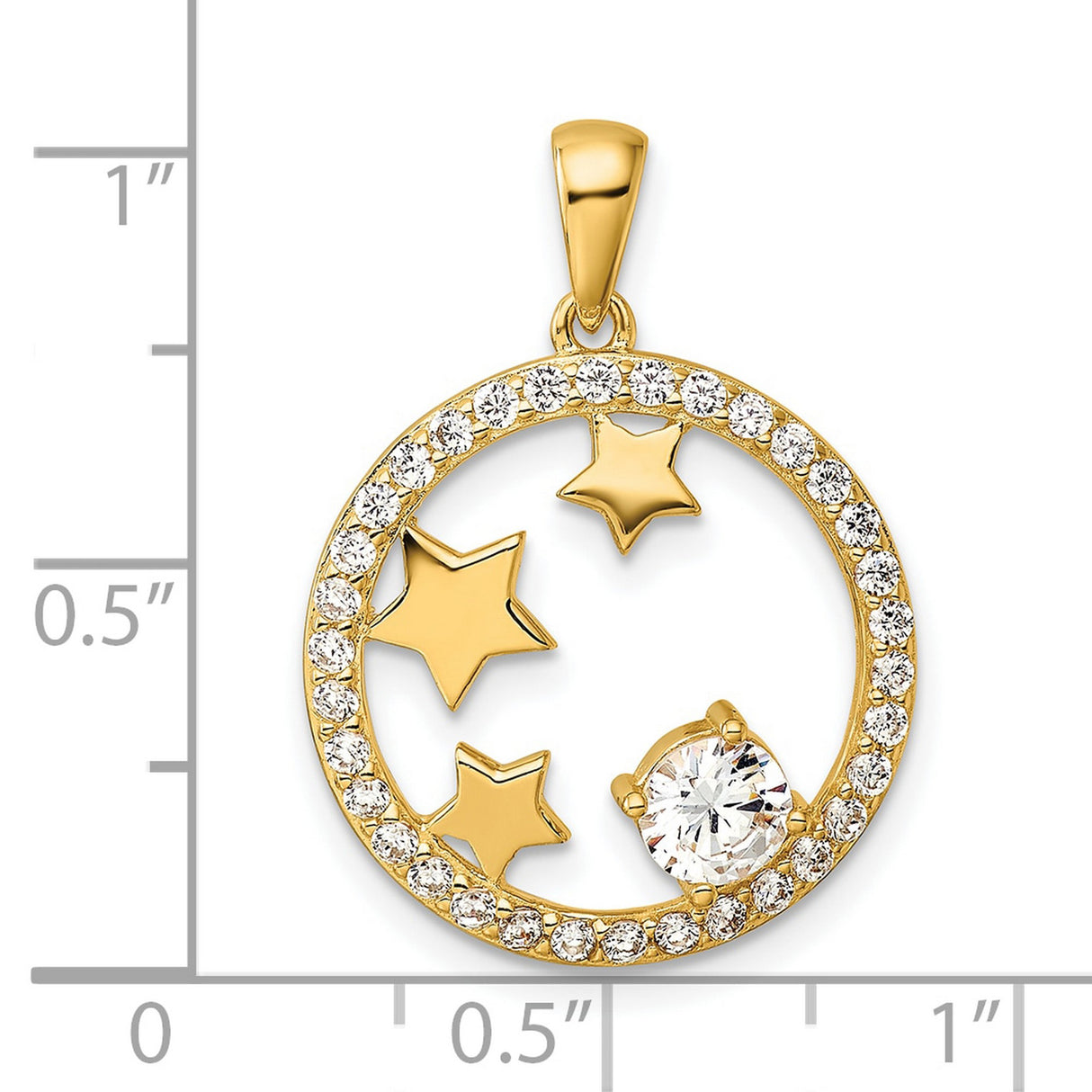 Gold Plated CZ Stars Circle Charm Pendant in Real 925 Sterling SIlver